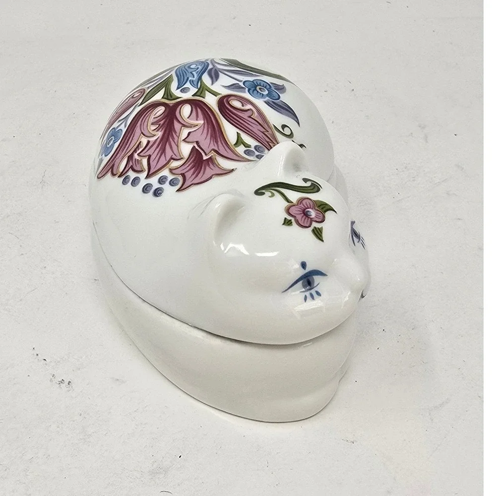Vtg Elizabeth Arden Byzantium cat trinket box porcelain‎ hand painted Japan